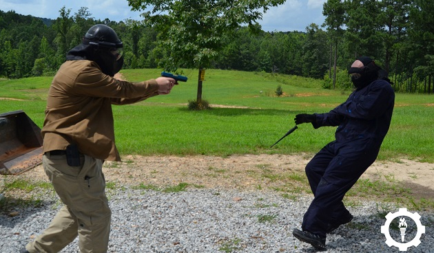Demonstrating reaction time in midst of a violent encounter.